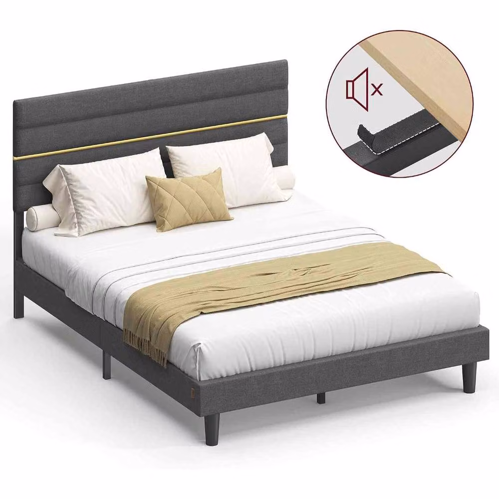 The Bazaarist King Upholstered Bed Frame with Adjustable Headboard in Grey – 2
