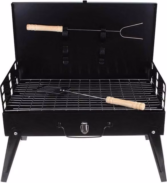 NESTLUNE Portable Folding Charcoal Tabletop BBQ Barbecue in Black, W/D/H: 100 x 15 x 15 cm – 1
