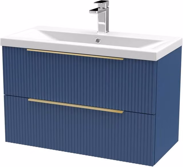 Balterley Fluted Front Wall Hung 2 Drawer Vanity Basin Unit, Satin Blue, Width: 80 cm
