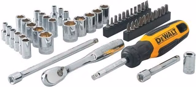 DeWalt 50 Piece 1/4 Inch Drive Stainless Steel Socket Wrench Set in Silver