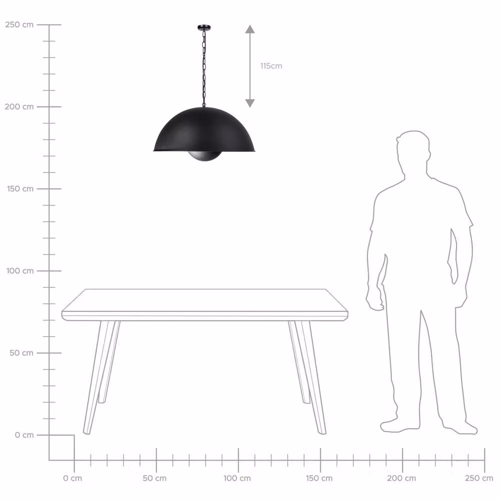 Wyld and Coco Matte Black Industrial Steel Dome Pendant Light, Height: 158 cm – 3