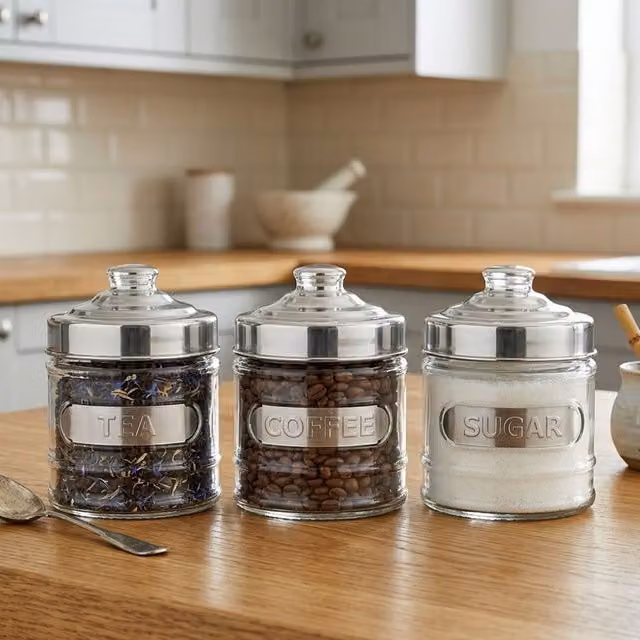 Orsina Set of 3 Airtight and Leakproof Round Glass Storage Jars with Silver Lids, 350 ml, Transparent – 2