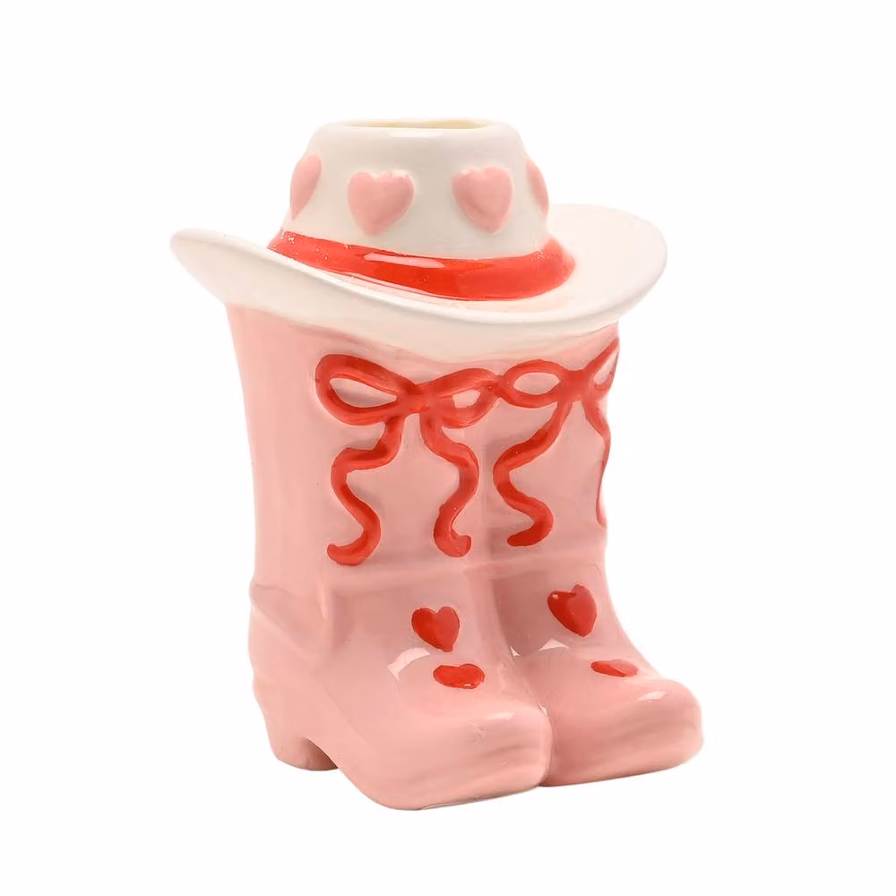 The Feel Good Club Pink and Multicolour Ceramic Cowboy Boot Taper Candle Holder – 2