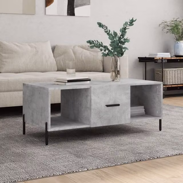 Berkfield Home Industrial Rectangular Coffee Table in Concrete Grey, W/D/H: 102 x 50 x 40 cm