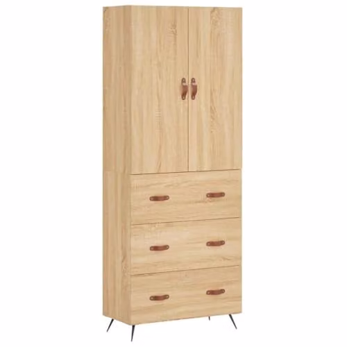 vidaXL Modern Sonoma Oak Highboard Sideboard with Doors and Drawers, H: 180.0 x W: 69.5 x D: 34.0 cm