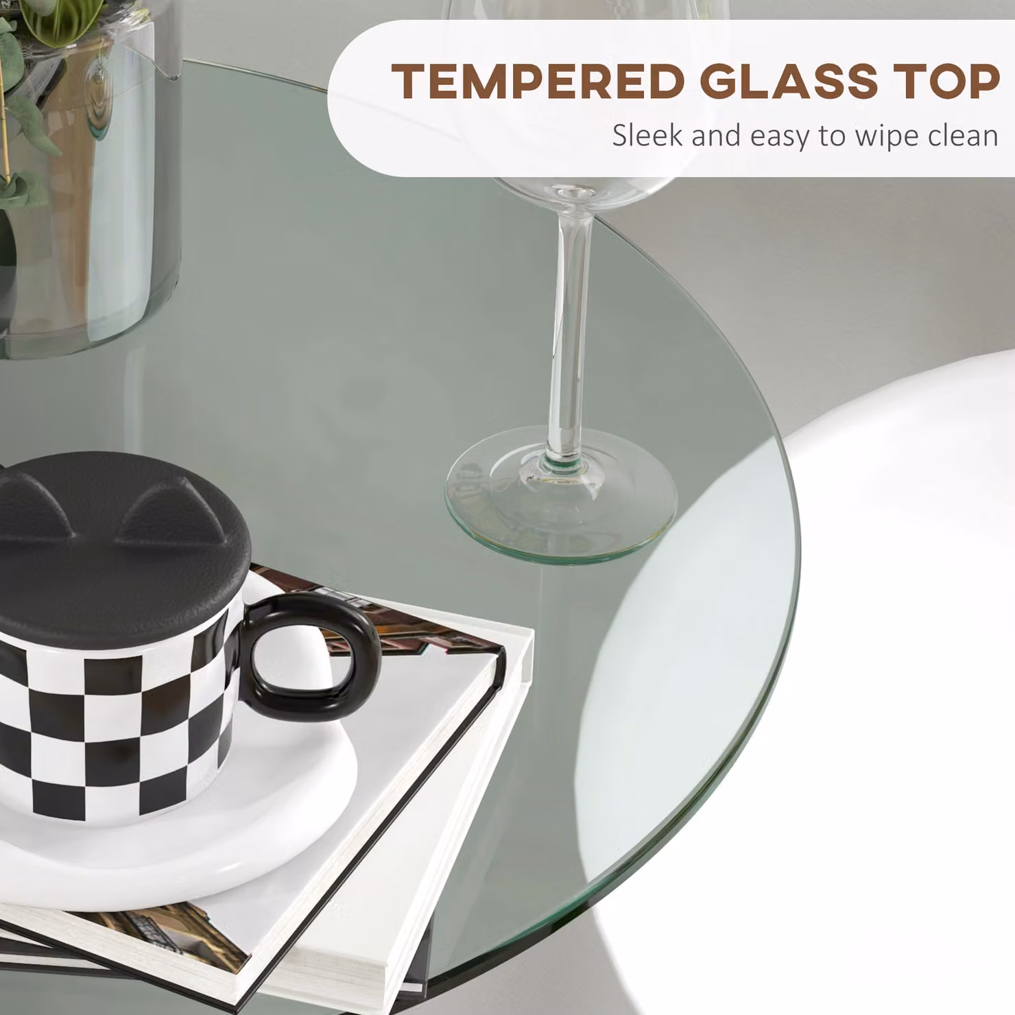 HOMCOM Round High Top Bar Table with Tempered Glass Top and Steel Base in Clear – 3
