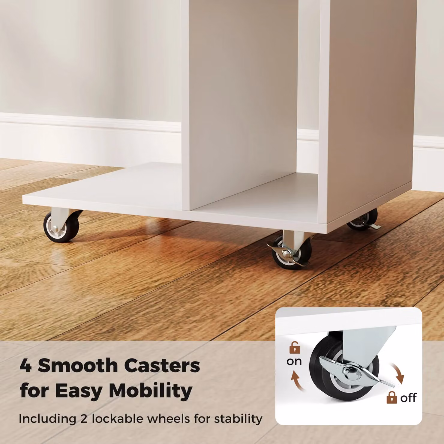 Costway C-Shaped End Table with Storage Shelves in White – 5
