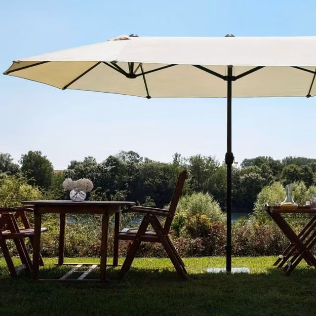 Wyld and Coco 247 cm Oval Garden Parasol in Beige with Powder-Coated Aluminium Frame