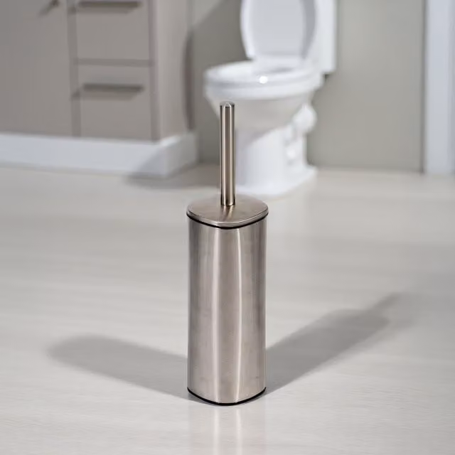 Showerdrape Capri White Toilet Brush and Holder with Silver Stainless Steel Base