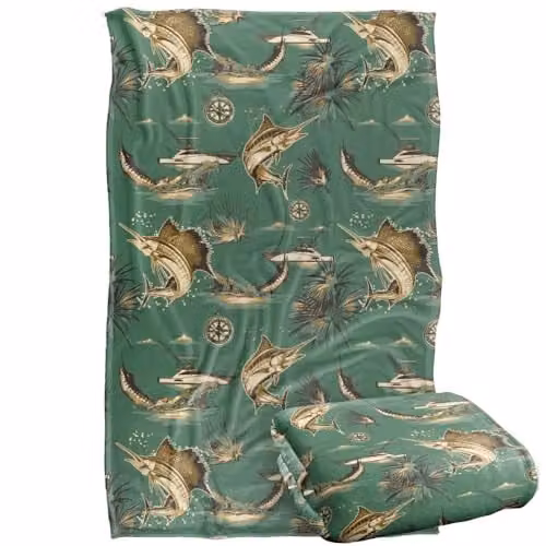 JQ Licensing Billfish Tiki Fishing Pattern Super Soft Fleece Throw Blanket, Multicolour, W/D/H: 91 x 147 x 1 cm