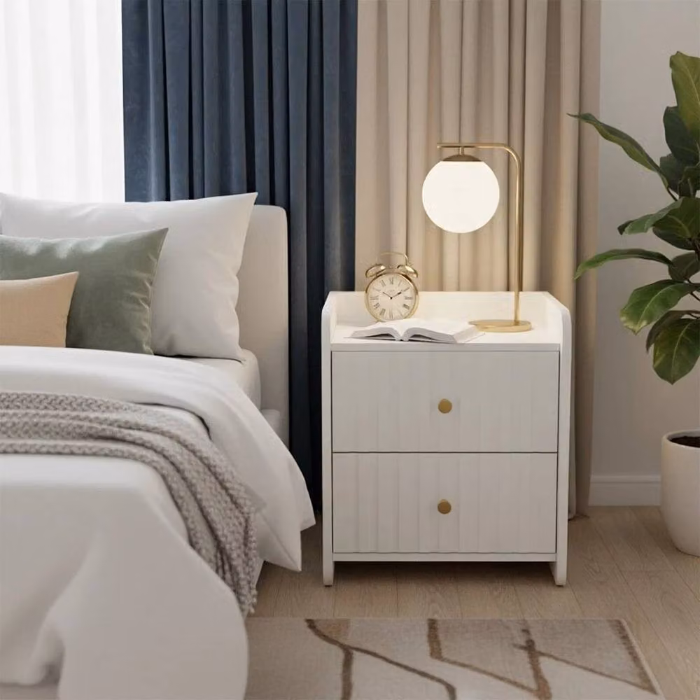 KORVIXA White Wooden 2 Drawer Bedside Table Cabinet – 2