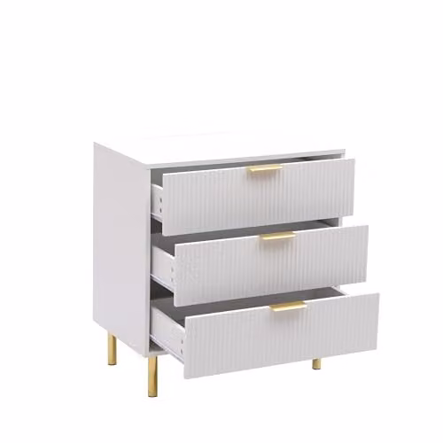 MMT Furniture Designs Moderna 3 Drawer Glossy Chest of Drawers with Fluted Geometric Detail in White, Black or Gold – 1