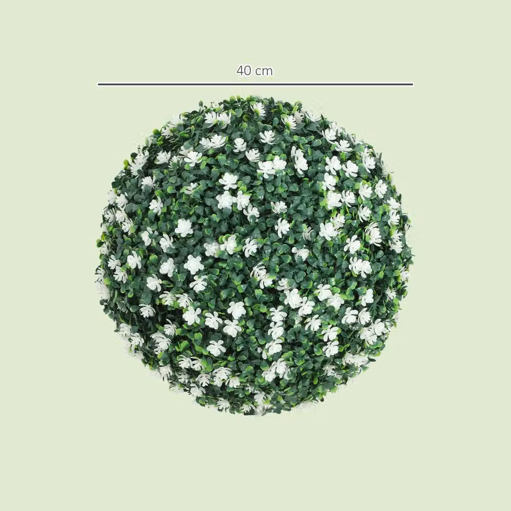 STILVORA Set of 2 Artificial Round Topiary Balls, Green and White, Diameter: 40 cm – 4