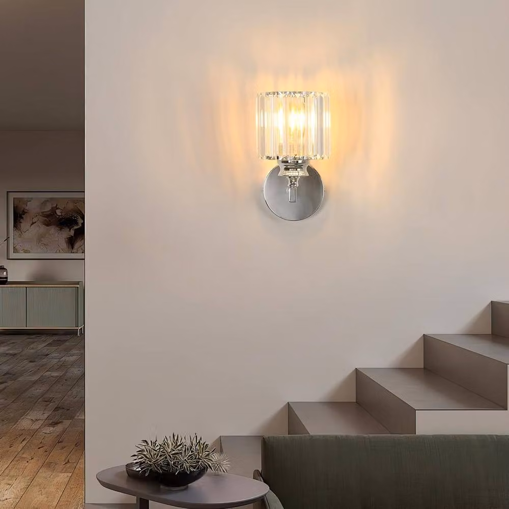 Goeco Modern Round Crystal Wall Light in Silver with E27 Fitting – 2