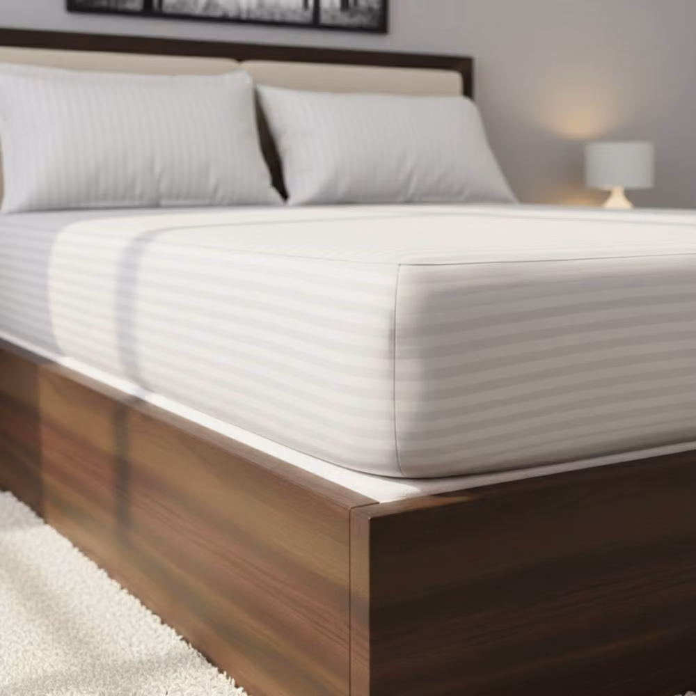 Snug City White Satin Stripe Soft Touch Extra Deep Fitted Sheet, Super King, W/D/H: 200 x 200 x 40 cm – 2