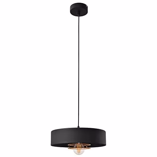 Netlighting Helam Babilon Cylindrical Pendant Ceiling Light in Black and Gold/Brass, Diameter: 30 cm – 1