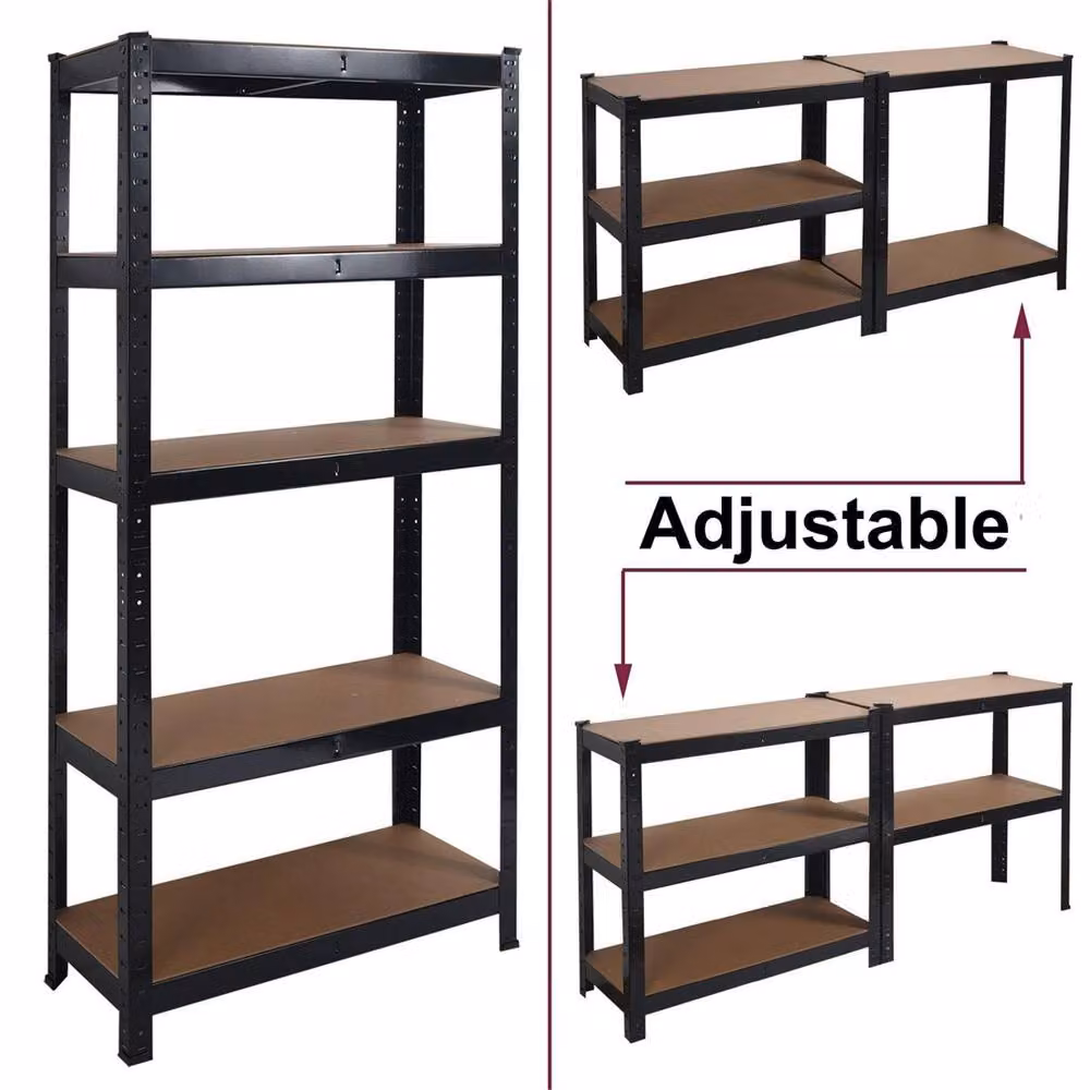 FLAVORA Black 5-Tier Heavy Duty Garage Shelving with Adjustable Metal and MDF Shelves, W/D/H: 50 x 50 x 180 cm – 3