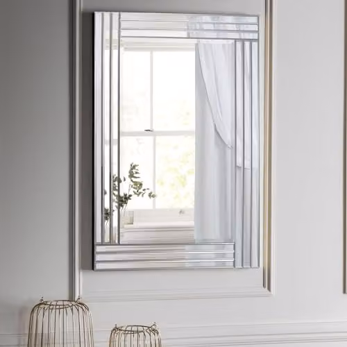 Agenzia 14 Large Venetian Art Deco Triple Glass Framed Wall Mirror in Silver, W: 120 cm, H: 80 cm – 2
