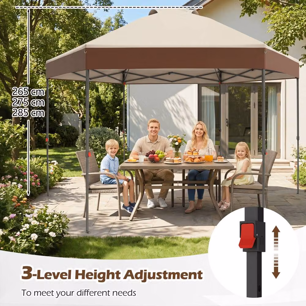 Costway Brown Pop Up Garden Gazebo with Adjustable Height Canopy Tent and Pegs, W/D/H: 360 x 360 x 360 cm – 5