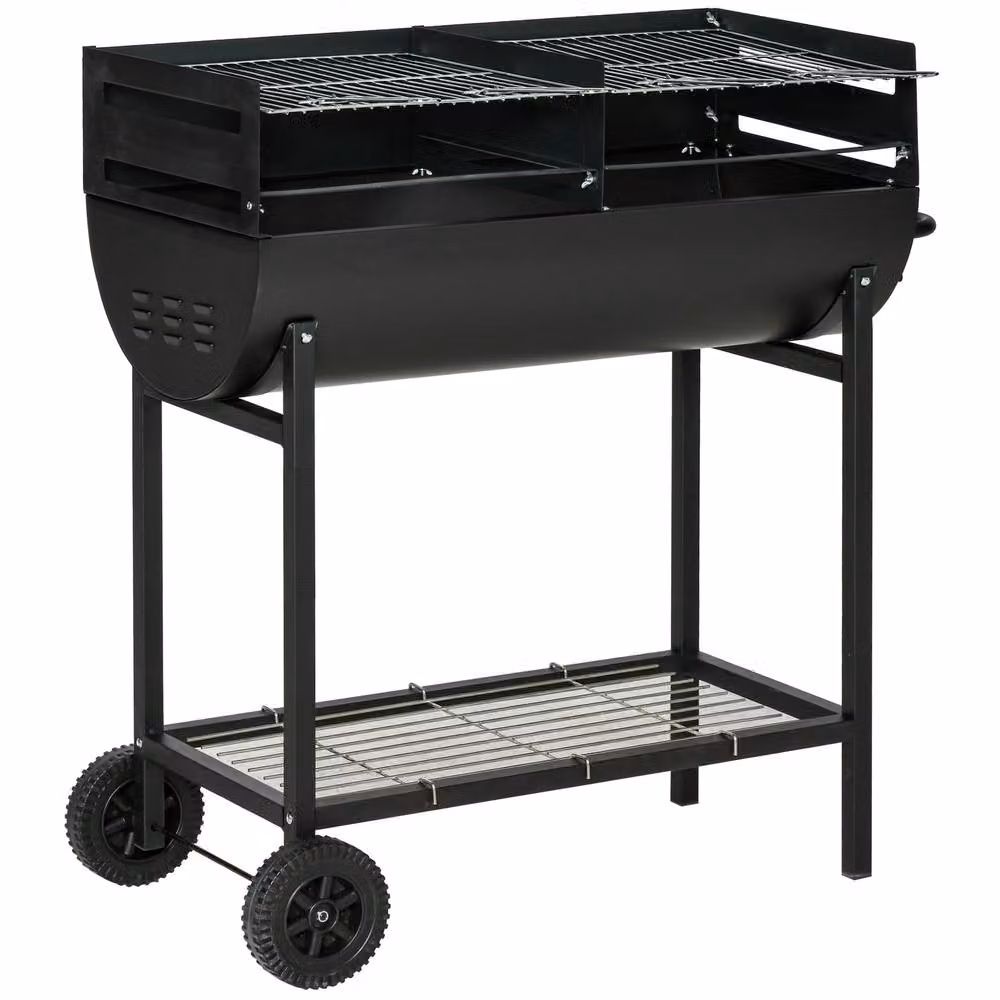 Rolipo Steel 2-Grill Charcoal BBQ with Wheels, Black – 2