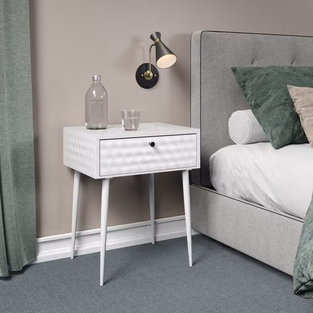 Saturn White Metal 1 Drawer Bedside Cabinet and Side Table Unit