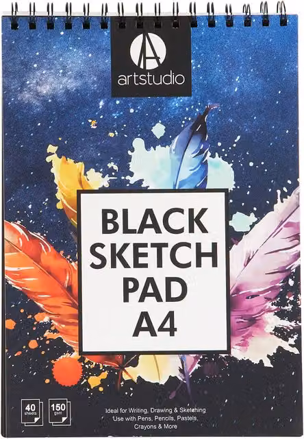 Art Studio Black Blank Sketch Pad, A4, Multicolour