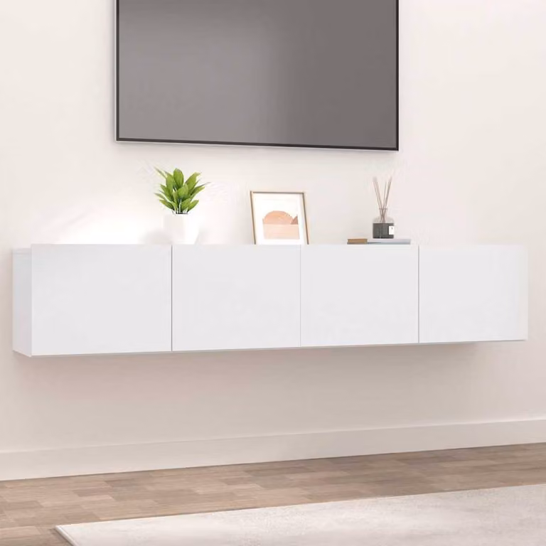 Berkfield Home Set of 2 White Matt TV Cabinets in Engineered Wood, W/D/H: 80 x 30 x 30 cm