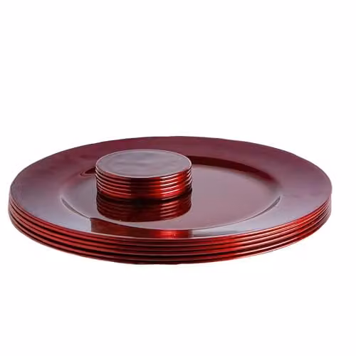 Argon Tableware 12pc Metallic Charger Plates and Coasters Set in Red Melamine, Diameter: 33 cm