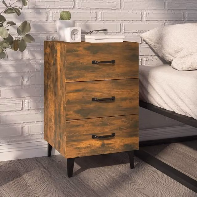 Berkfield Home Bedside Cabinet in Smoked Oak Brown, W/D/H: 40 x 40 x 66 cm
