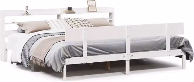 Berkfield Home Super King Bed Frame in White Solid Pine Wood with Side Compartments, W/D/H: 180 x 200 cm