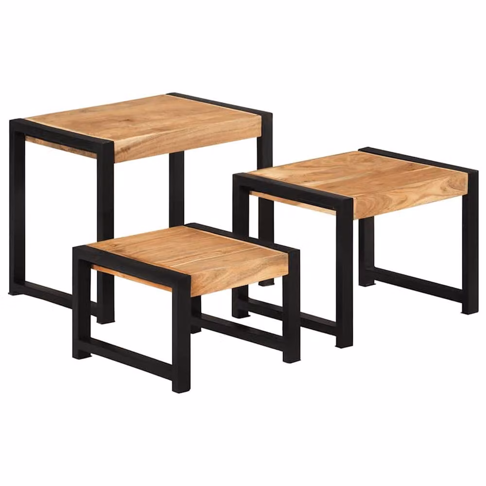 Berkfield Home Nesting Tables, 3 Piece Set in Brown Sheesham Wood Finish – 2
