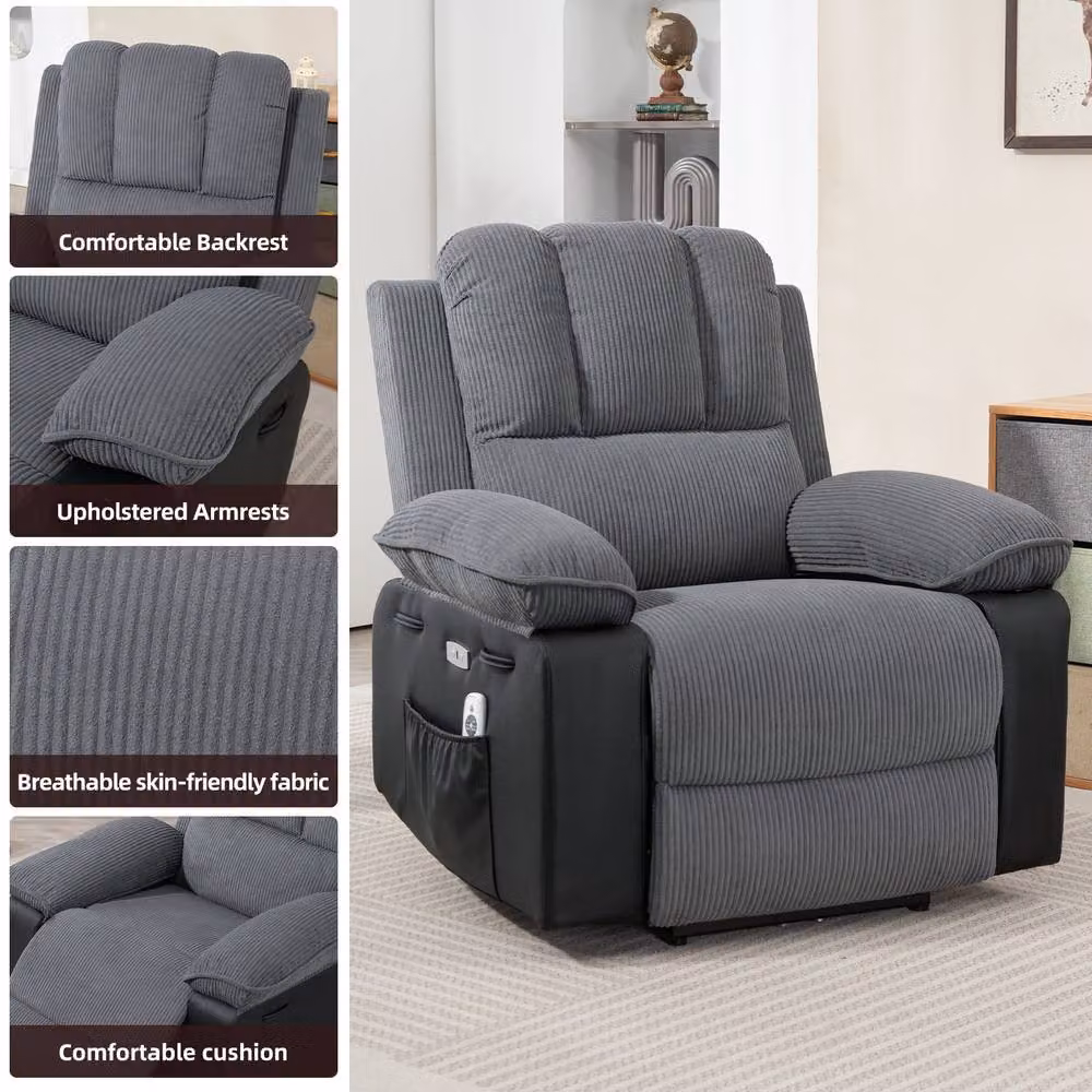KEEPREAPER Comfortable Power Recliner Chair with 8-Point Massage and Heating in Grey – 6
