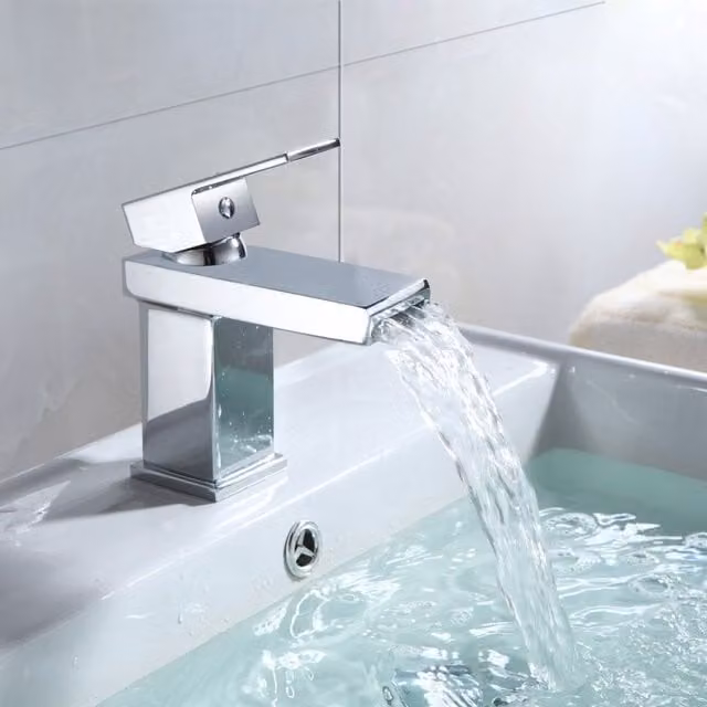 Nes Home Chrome Waterfall Basin Mono Mixer Tap with Single Lever in Silver