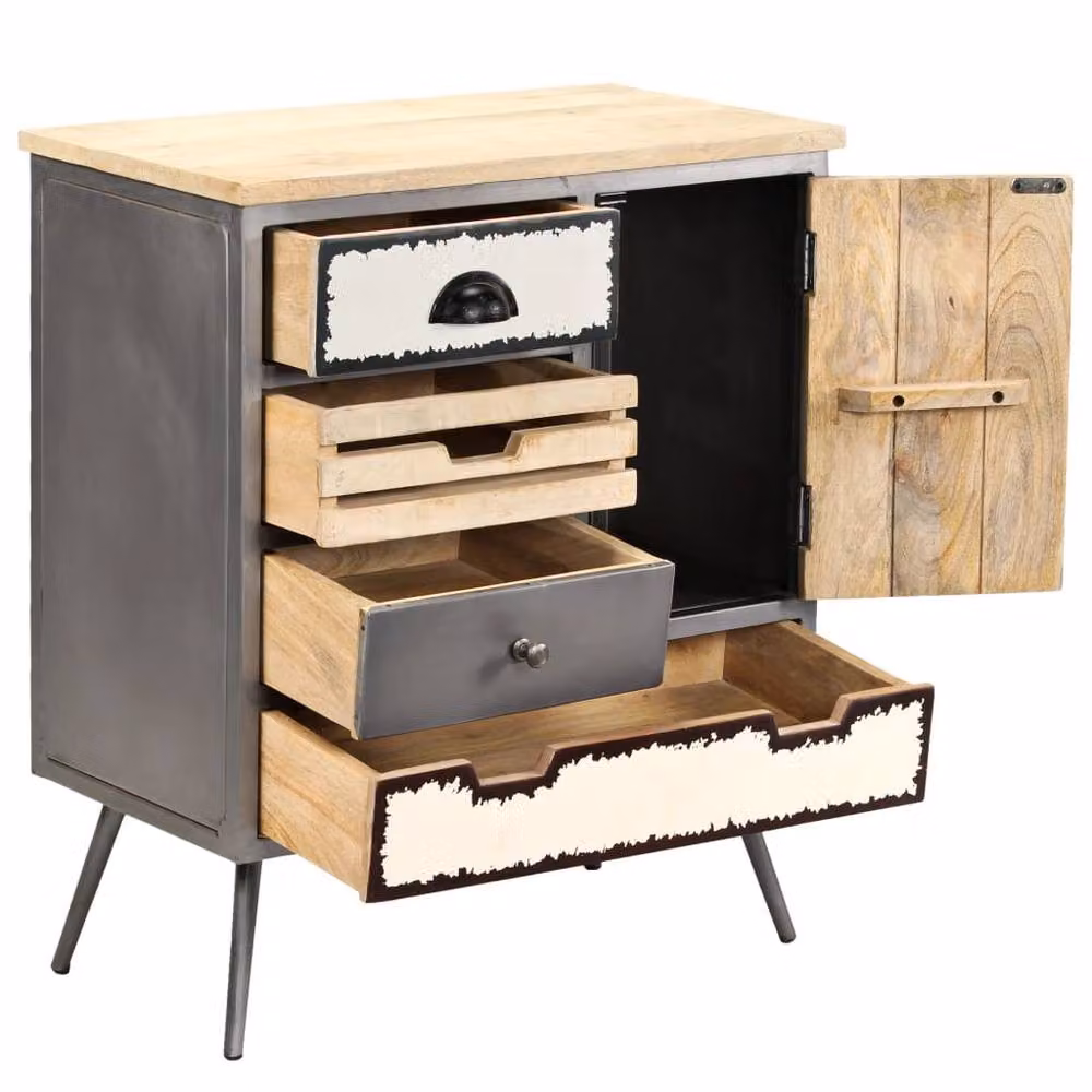 Berkfield Home Industrial Sideboard in Grey Solid Mango Wood and Steel, W/D/H: 65 x 33 x 76 cm – 3