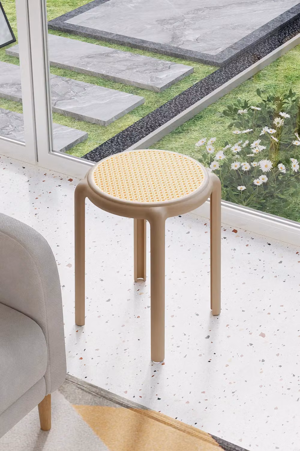 Living and Home Set of 6 Minimalist Plastic Backless Stacking Stools in Matt Light Brown – 3