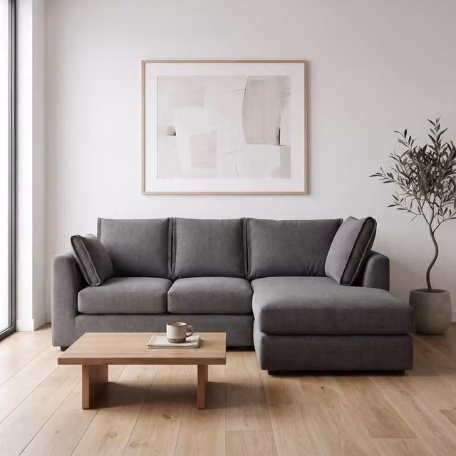 Abakus Direct Sydney Relaxed Linen Corner Sofa, Right Facing with Plush Chaise, Grey