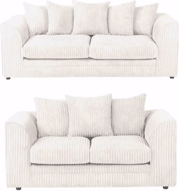 LUXURY LIFE Dylan White Jumbo Cord Fabric Sofa Set with 3-Seater and 2-Seater Sofas