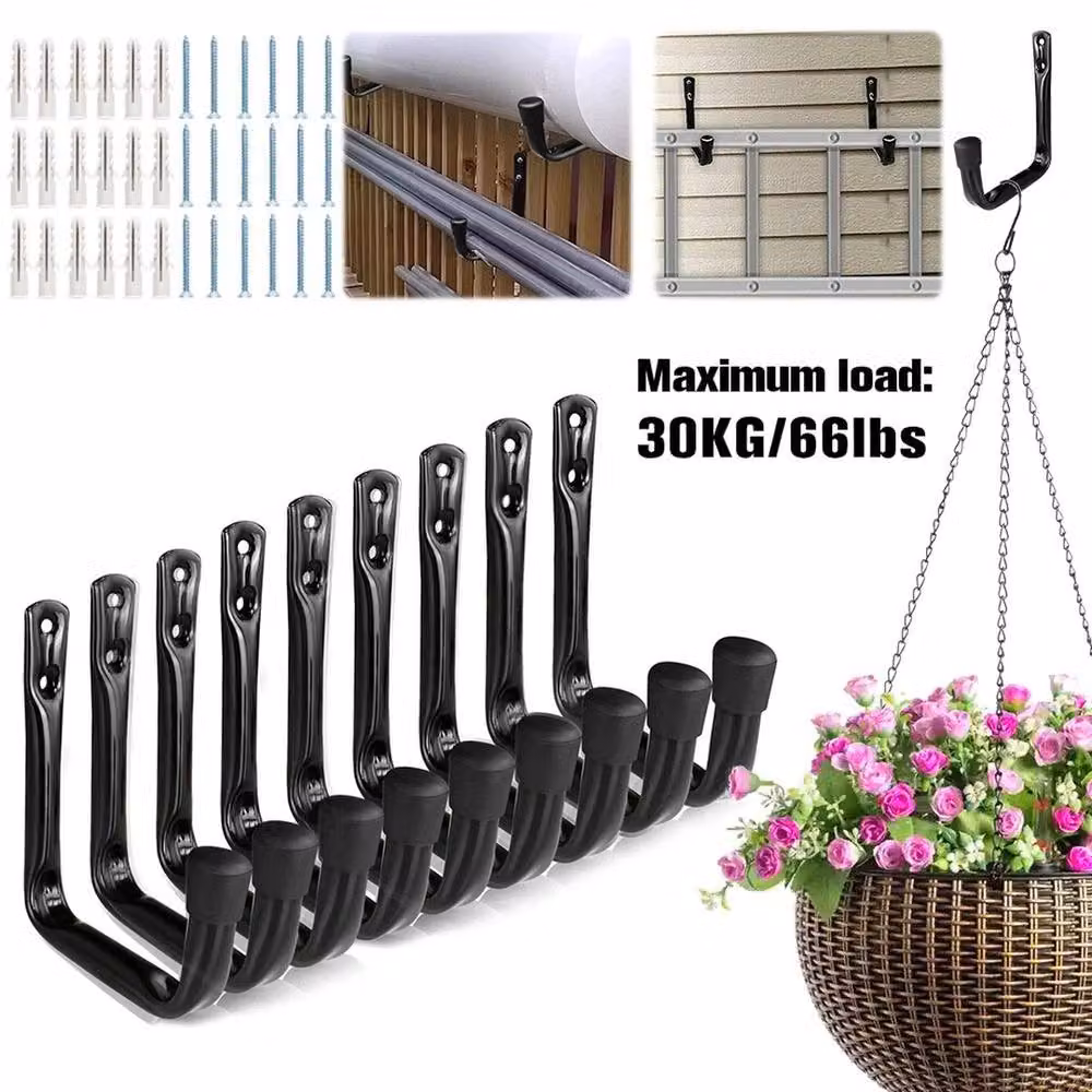 VOGREX 9 Pack Heavy Duty Black Garage and Garden Tool Wall Hooks – 4