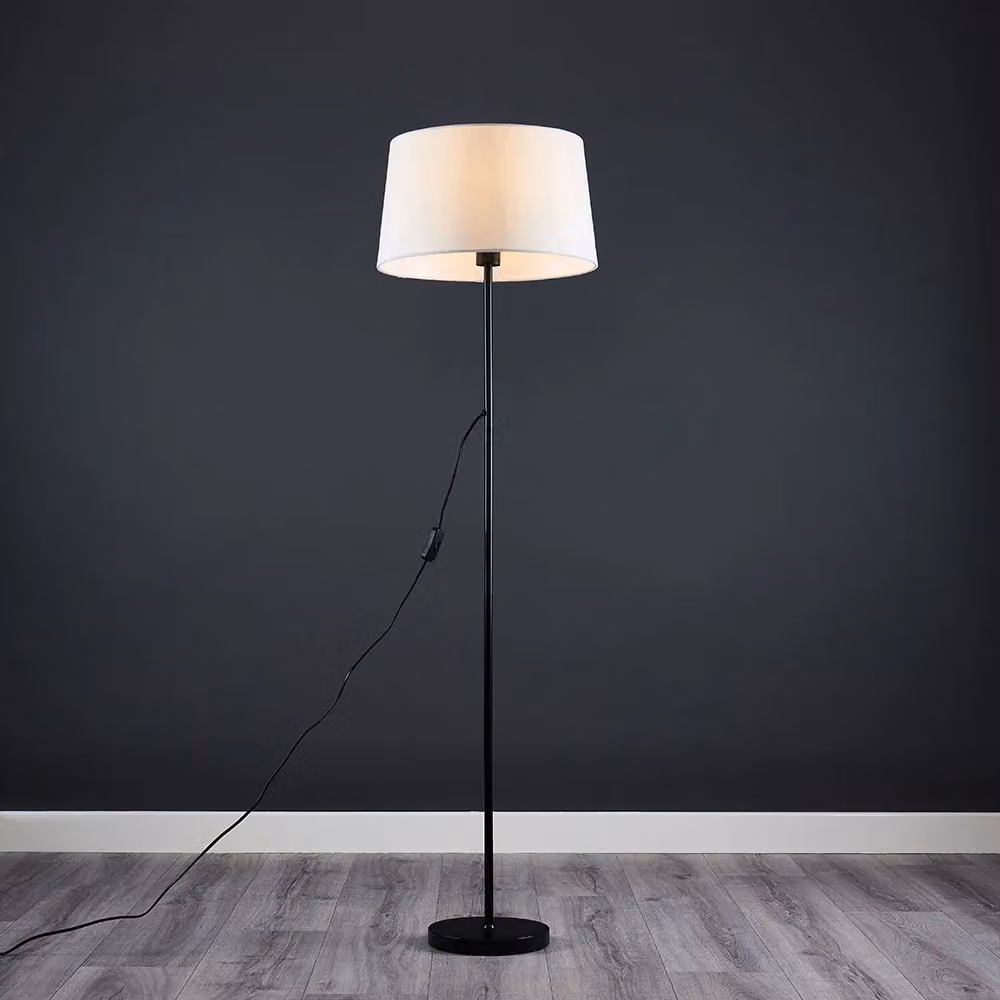 ValueLights Charlie Modern White Fabric Cylinder Floor Lamp H 147 cm x W 40 cm – 2