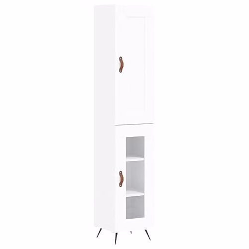 vidaXL Highboard in White with Glass Doors, W/D/H: 34.5 x 34 x 180 cm