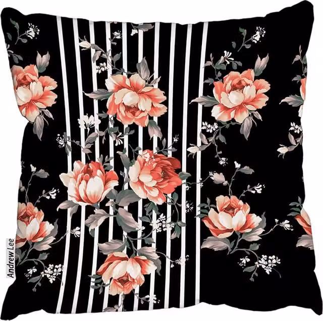 Andrew Lee Black Floral Square Cushion, W/D/H: 60 x 60 x 1 cm