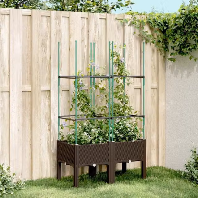 Berkfield Home Garden Planter with Trellis in Brown, W/D/H: 80 x 40 x 142.5 cm
