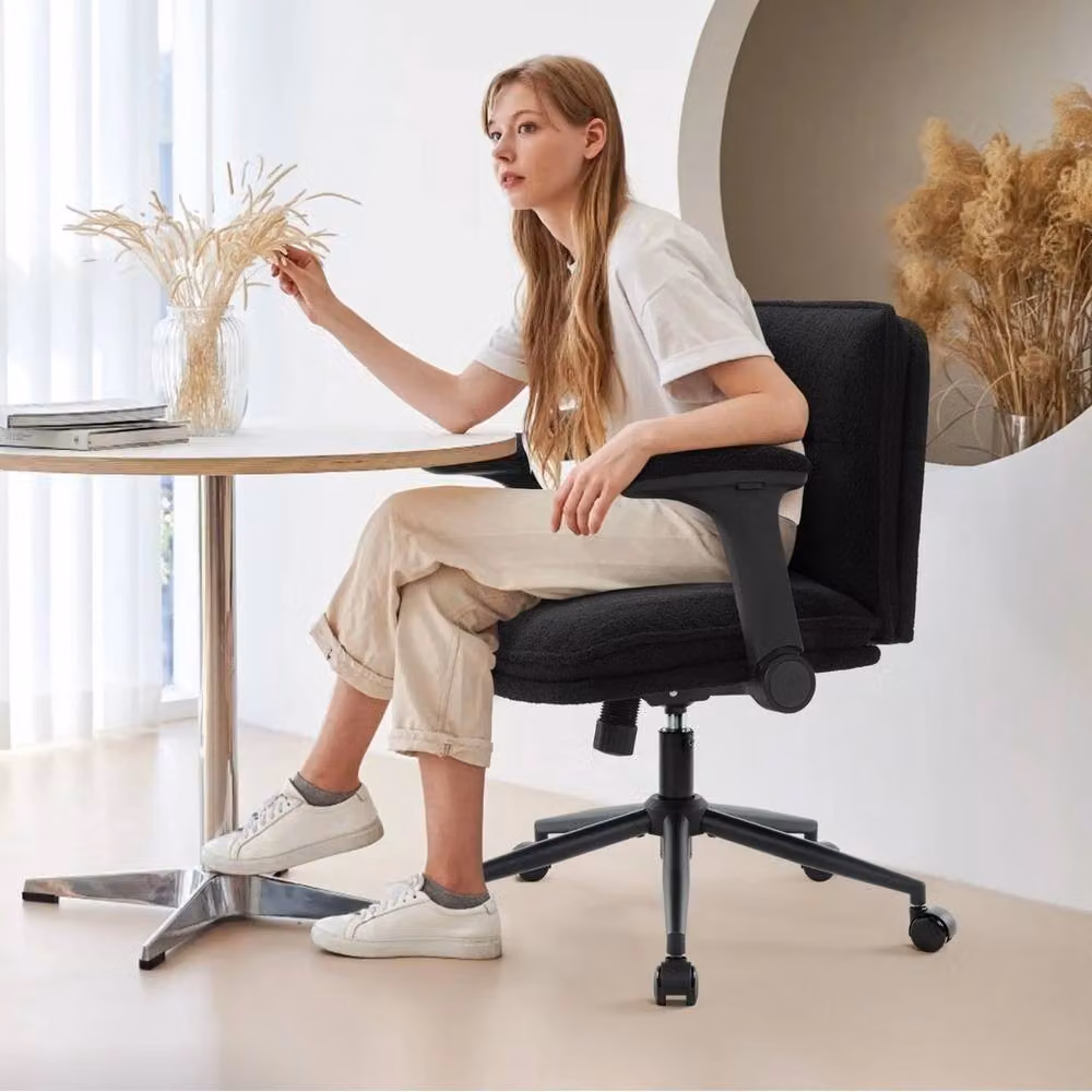 FORGEVIO Black Modern Task Chair with Armrests and Synthetic Leather Upholstery – 3