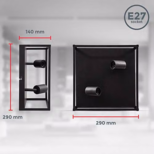 B.K.Licht Black Metal Industrial Cage Ceiling Light with 2 x E27 Sockets, W/D/H: 29 x 29 x 14 cm – 7