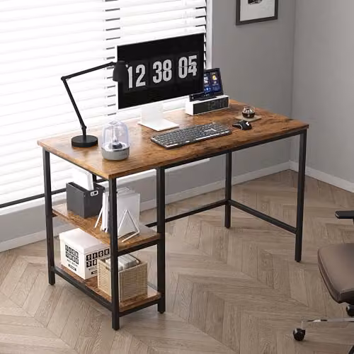 MCC Direct Chicago Computer Desk with 2 Shelves, Brown