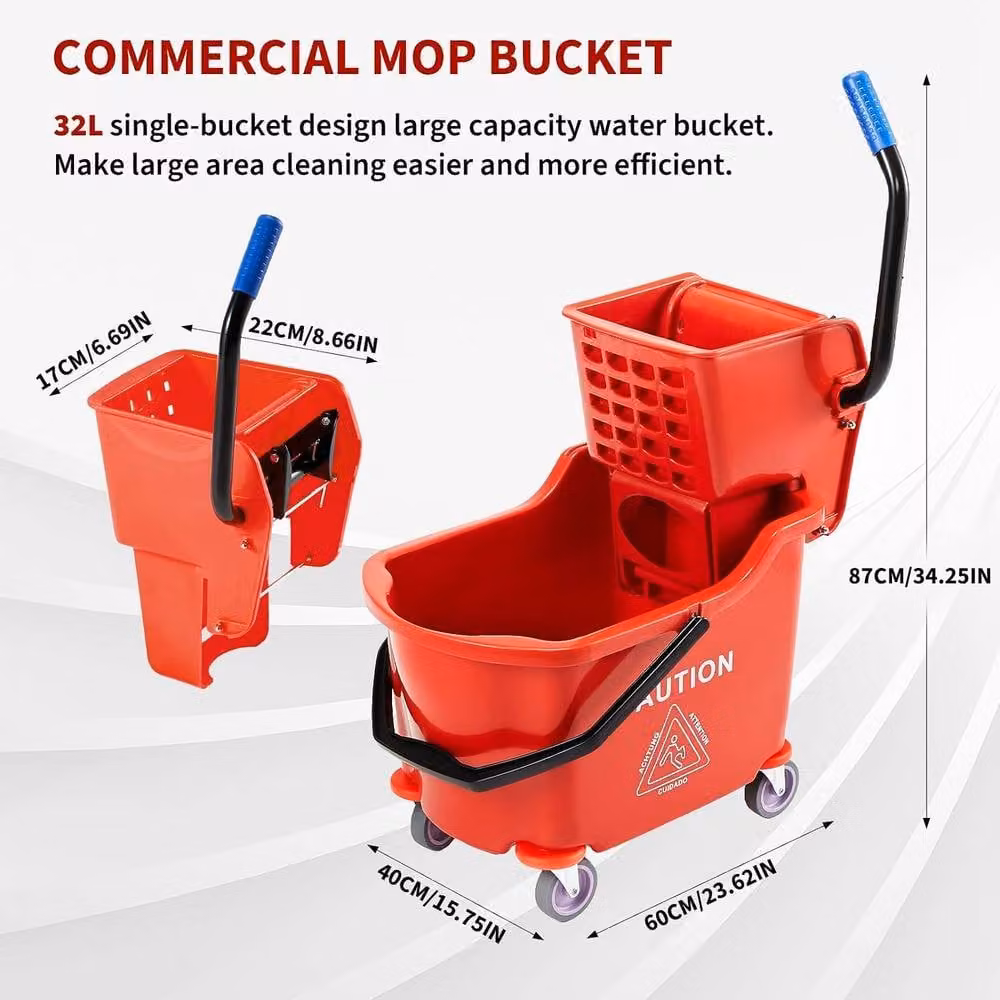 London Boutique 32L Commercial Mop Bucket with Side Press Wringer in Red – 2
