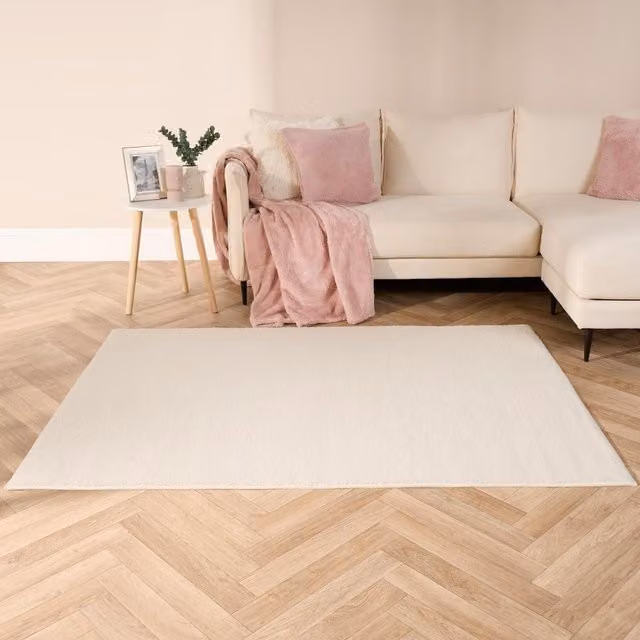 OHS Non-Slip Woven Rectangular Fleece Carpet Rug in Beige, Yellow and White, 160 cm