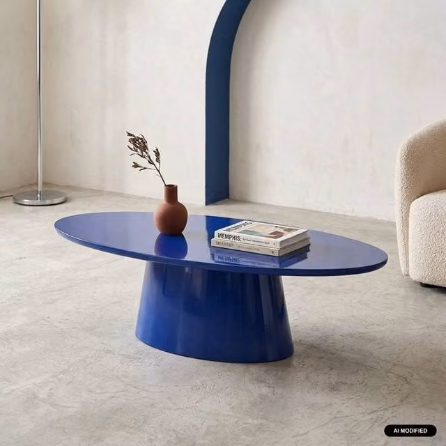 sweeek Oval Coffee Table with Glossy Finish in Blue, W/D/H: 60 x 60 x 35 cm