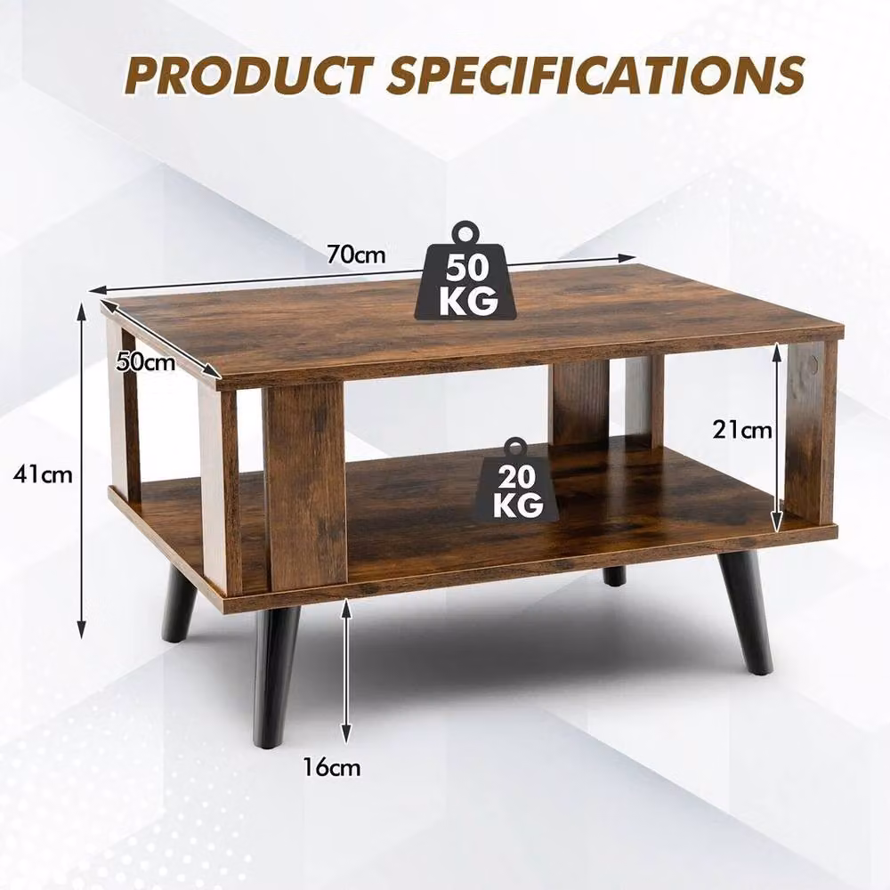 Kelvenix 2-Tier Industrial Wooden Coffee Table in Brown – 2