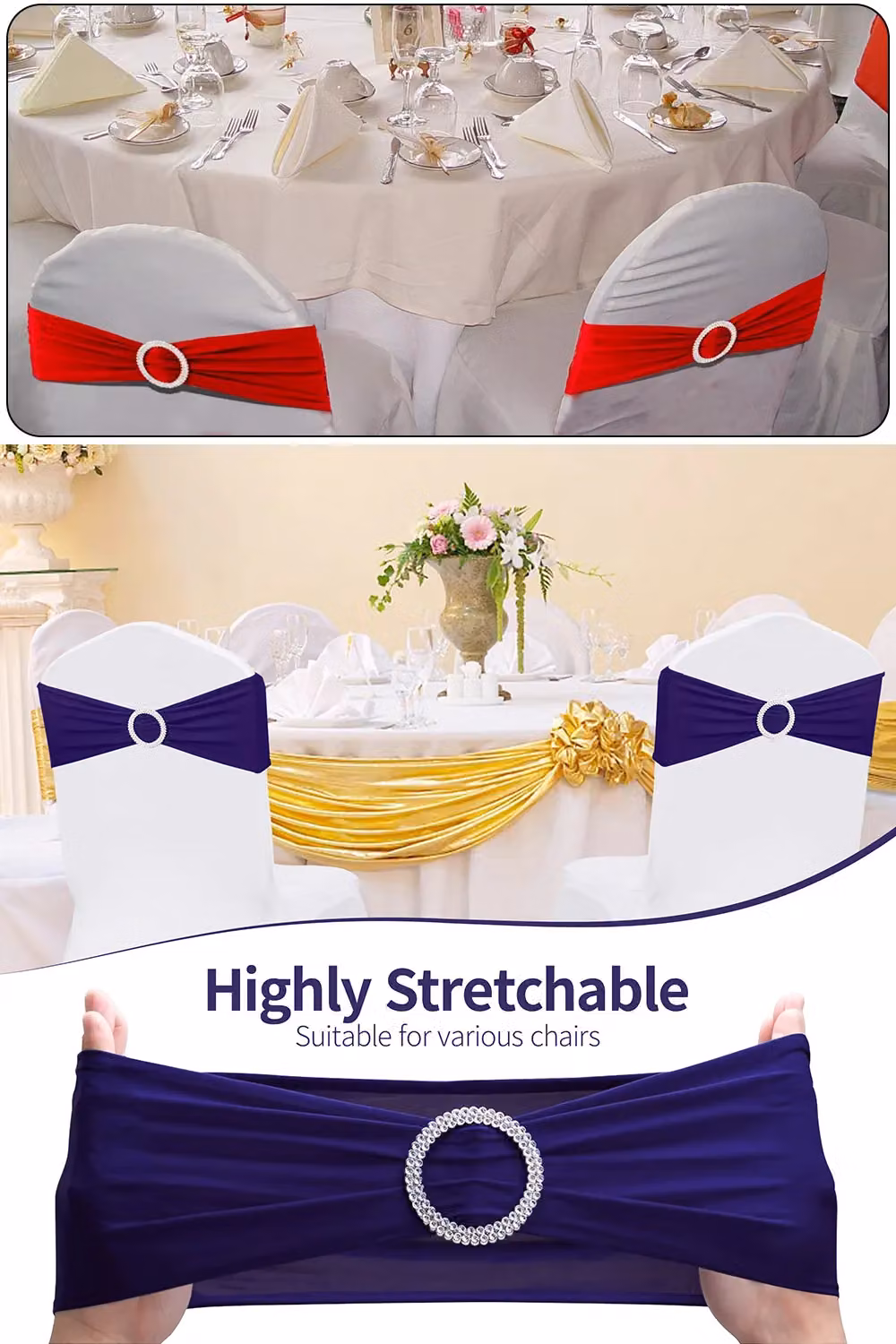 Glamour Purple Spandex Chair Bands with Slider Buckle, 10-Piece Set of Stretchy Elastic Chair Sashes – 5